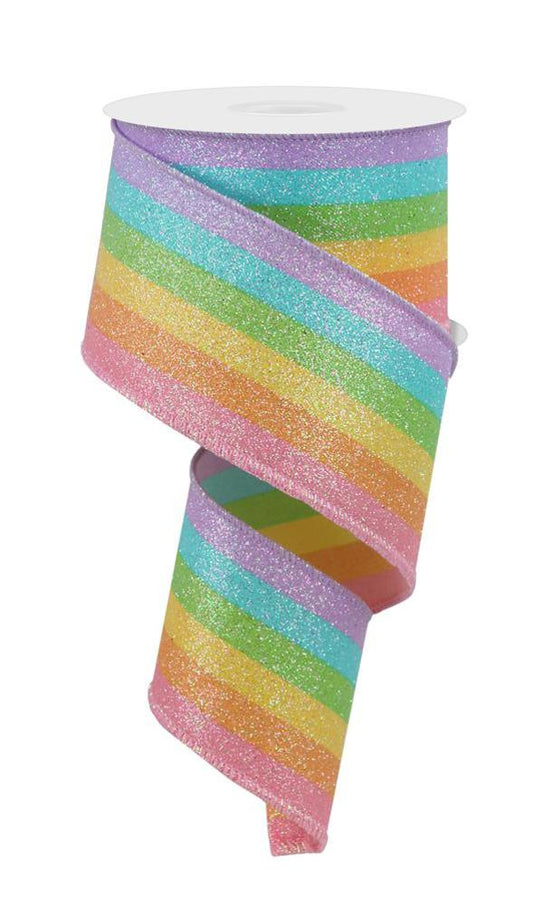 2.5" Pastel Rainbow Glitter Stripe Ribbon - Designer DIY