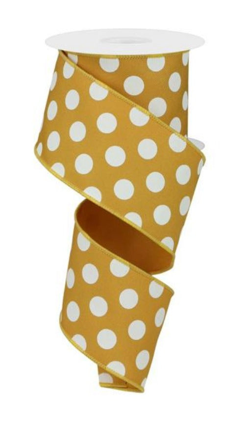 2.5" Dark Yellow & Ivory Polka Dot Ribbon - Designer DIY