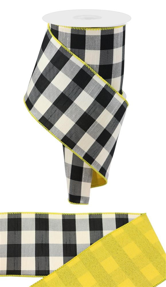 4" Black & White Check Ribbon | Yellow - Designer DIY