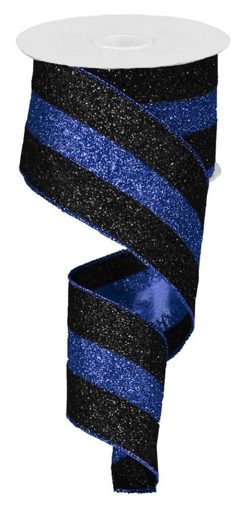 2.5" Black & Blue Glitter Stripe Ribbon - Designer DIY