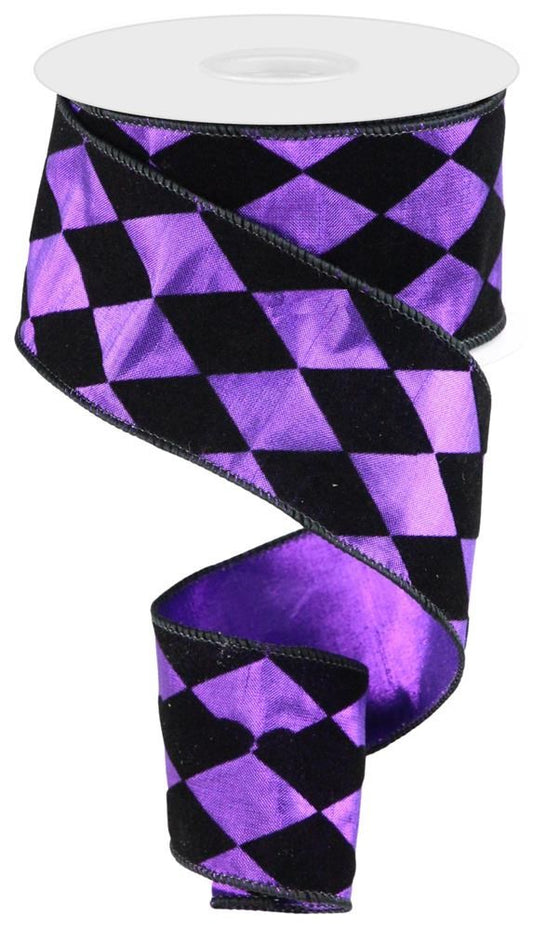 2.5" Purple with Black Velvet Harlequin DESIGNER Ribbon - Designer DIY