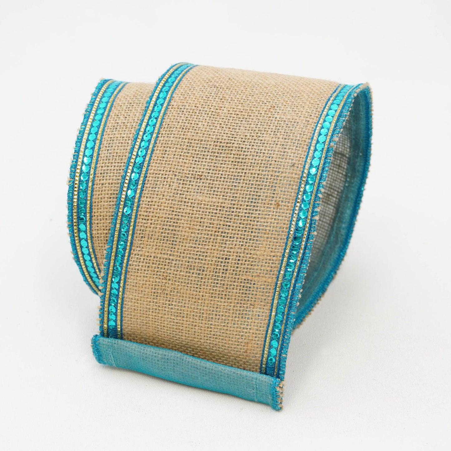 4" Burlap with Turquoise Sequin DESIGNER Ribbon - Designer DIY