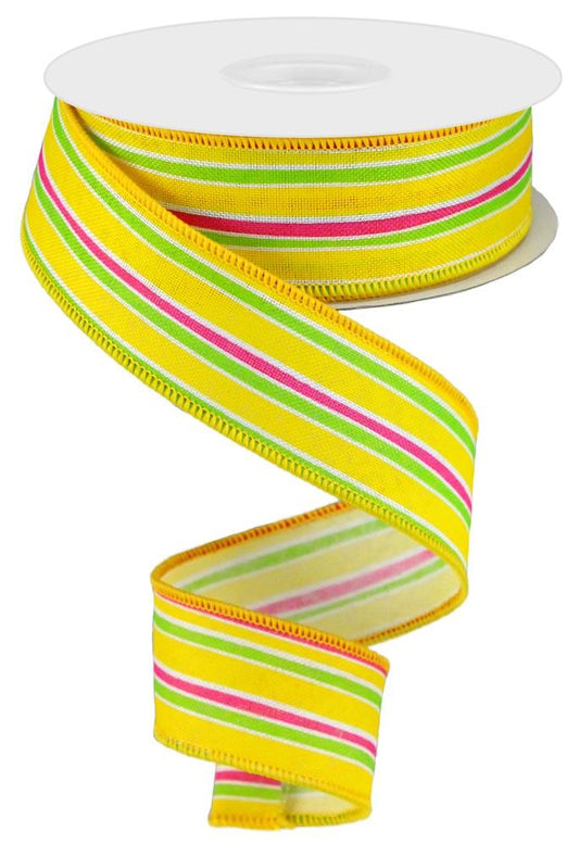 1.5" Stripe Ribbon | Yellow, Pink, Lime - Designer DIY