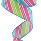 1.5" Stripe Ribbon | Pink, Blue, Lime Green - Designer DIY