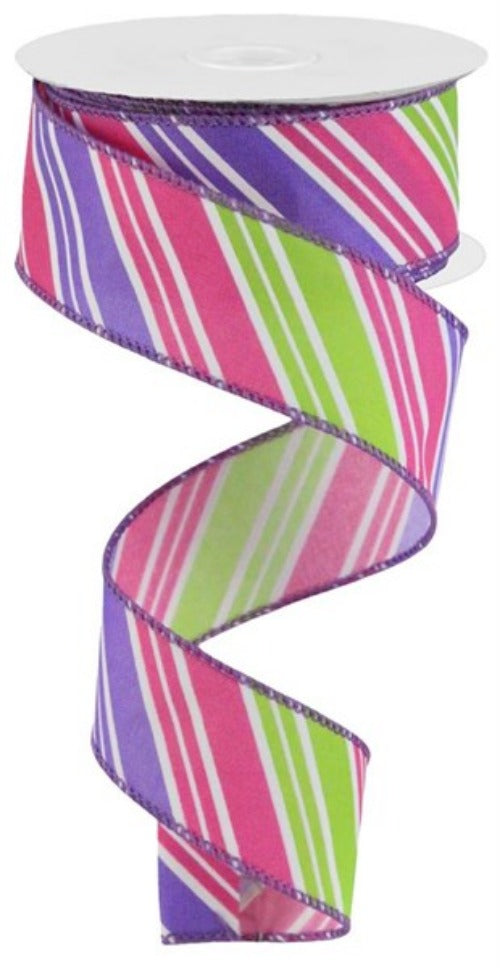 1.5" Stripe Ribbon | Pink, Purple, Lime Green - Designer DIY