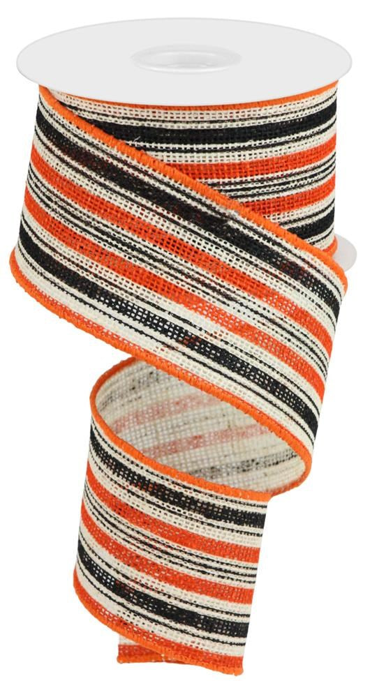 2.5" Fall Stripe Ribbon | Orange, Black, Ivory - Designer DIY
