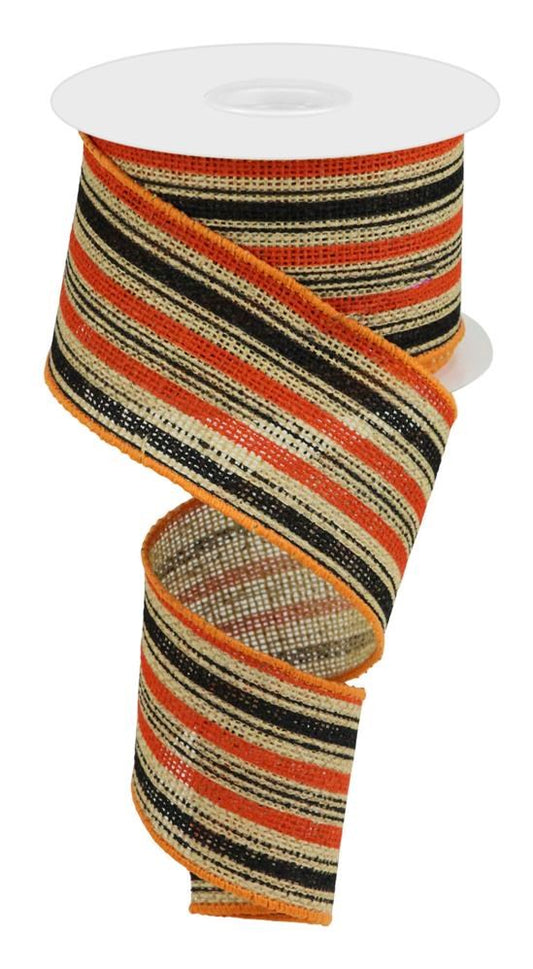 2.5" Burlap Stripe Ribbon | Black & Orange - Designer DIY