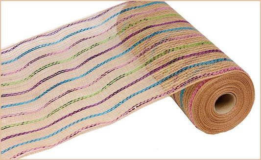 10.5" Rainbow Foil and Jute Striped Mesh - Designer DIY