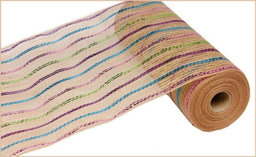 10.5" Rainbow Foil and Jute Striped Mesh - Designer DIY