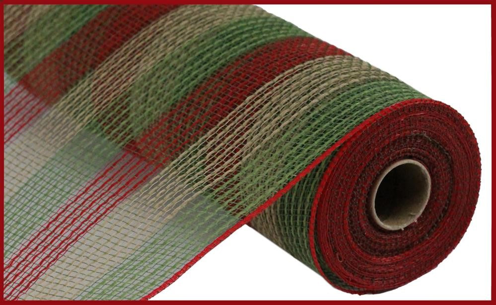 10.5" Moss Red Natural Striped Mesh - Designer DIY