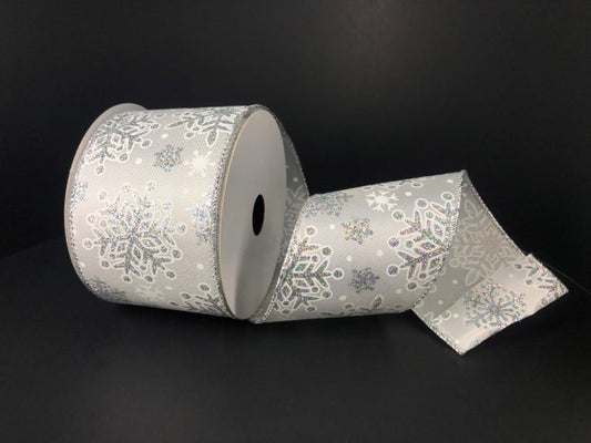 2.5" White with Silver Glitter Snowflake Ribbon - Designer DIY