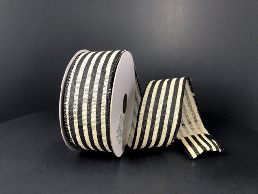 1.5" Ivory & Black Stripe Ribbon - Designer DIY