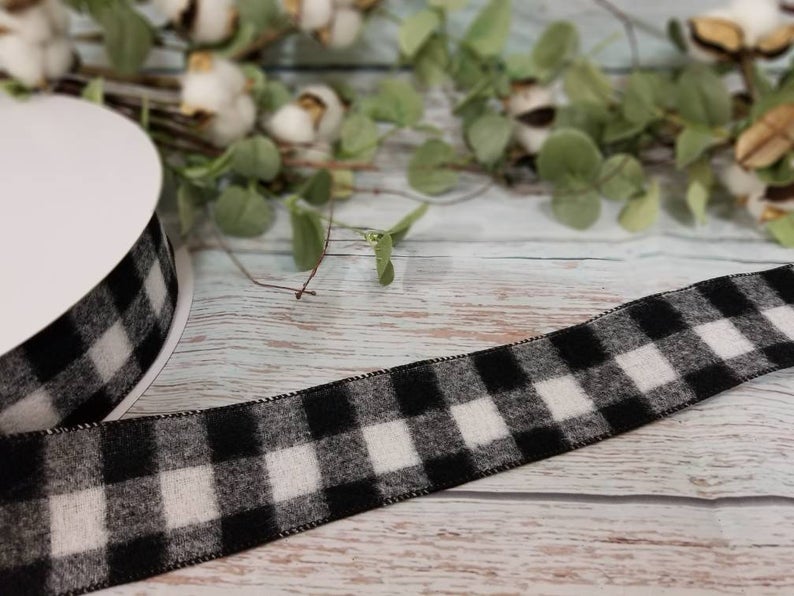 2.5" Black and White Buffalo Plaid Check Ribbon - 50 yards - Designer DIY