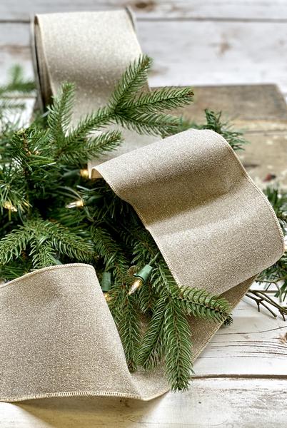 4" Natural Glitter Linen DESIGNER Ribbon - Designer DIY