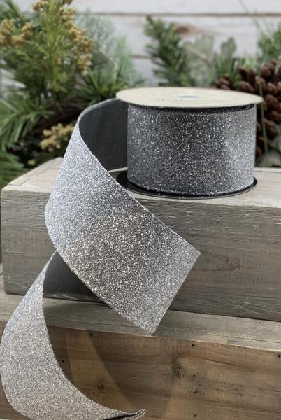 2.5" Gray Frosted Glitter DESIGNER Ribbon - Designer DIY