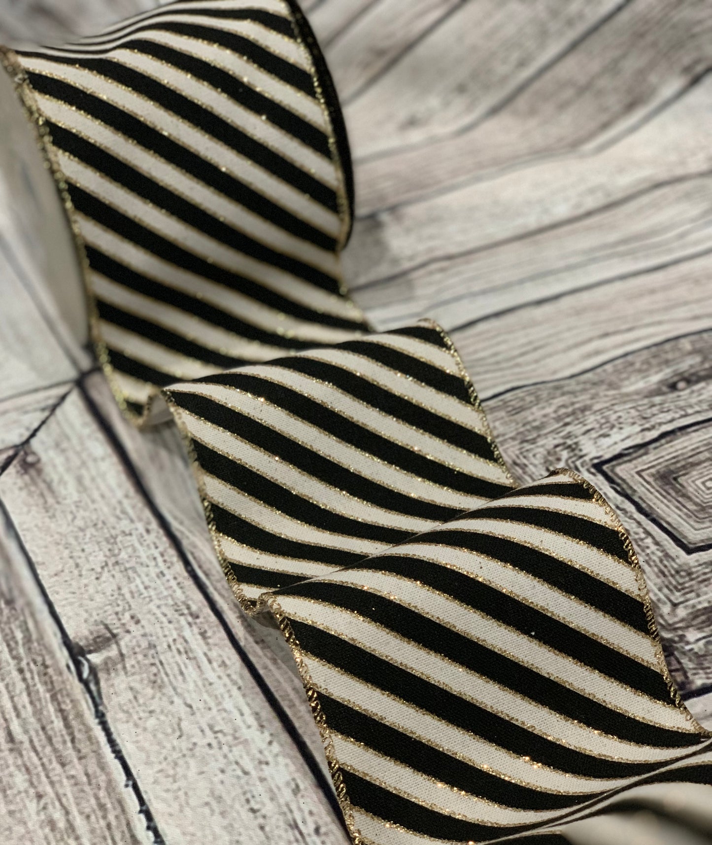 4" Stripe DESIGNER Ribbon | Black, Ivory, Gold - Designer DIY
