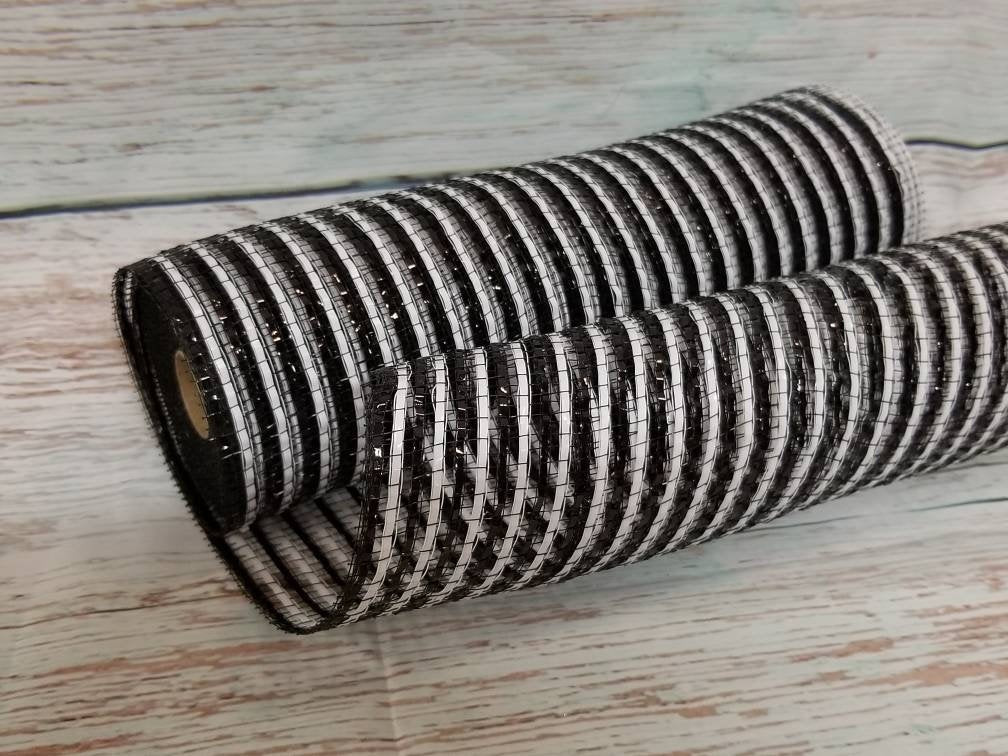 10" Black and White Stripe Metallic Mesh - Designer DIY