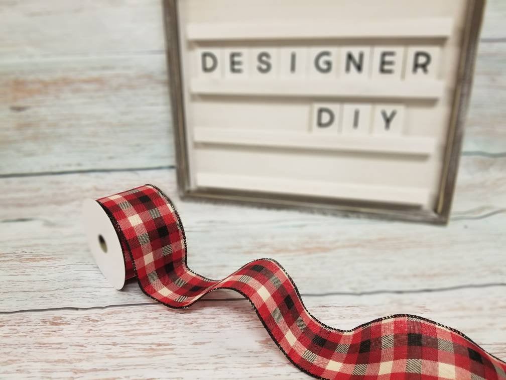 2.5" Red Black and Ivory Plaid Ribbon - Designer DIY