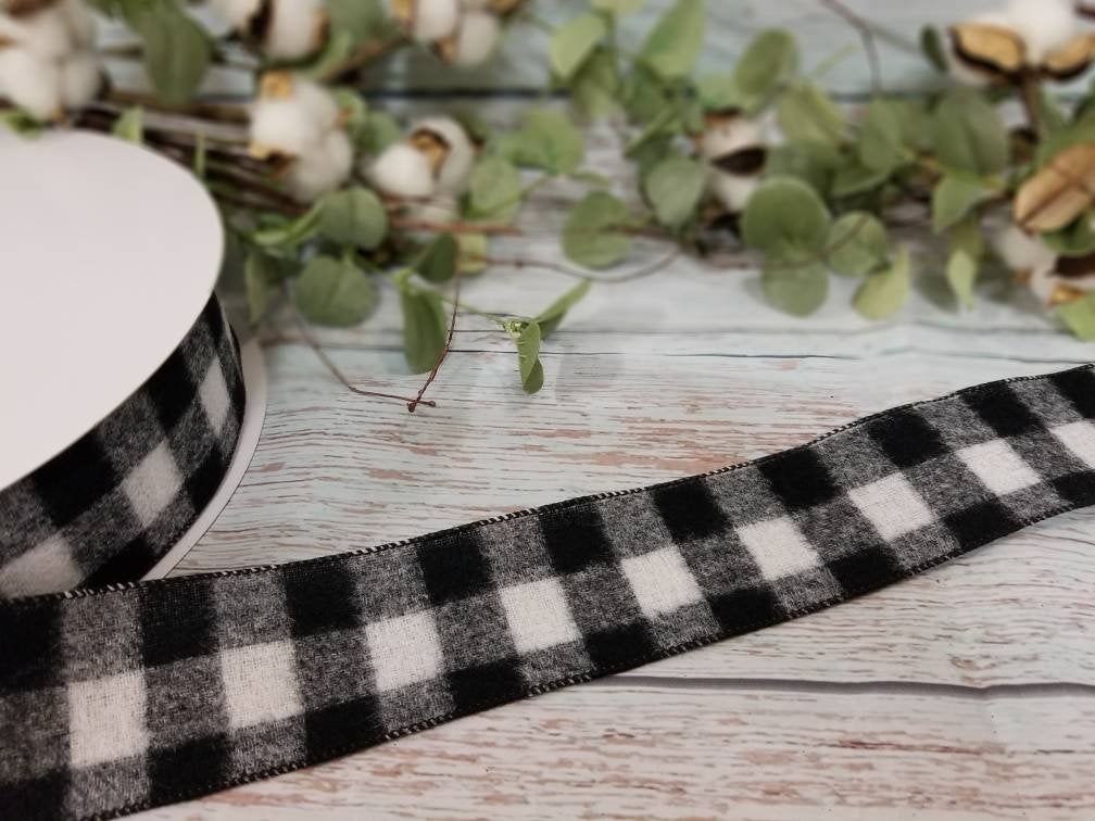 2.5" Black and White Buffalo Plaid Check Ribbon - 10 yards - Designer DIY