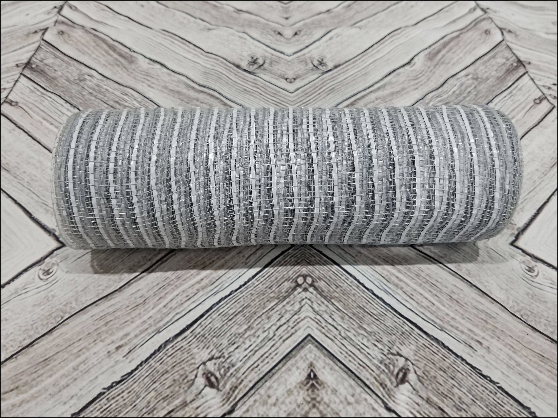 10" Gray Jute with White Metallic Stripe Mesh - Designer DIY