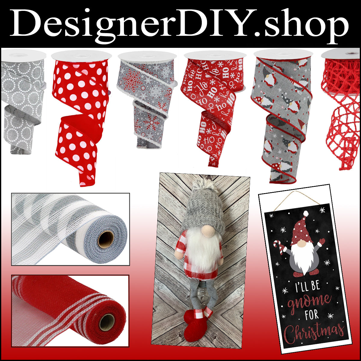 10.5" Red with White Border Stripe Mesh - Designer DIY