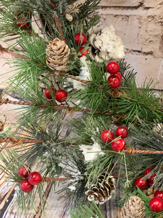 Christmas Pine Wreath | Red Berry & Pine Cones - Designer DIY